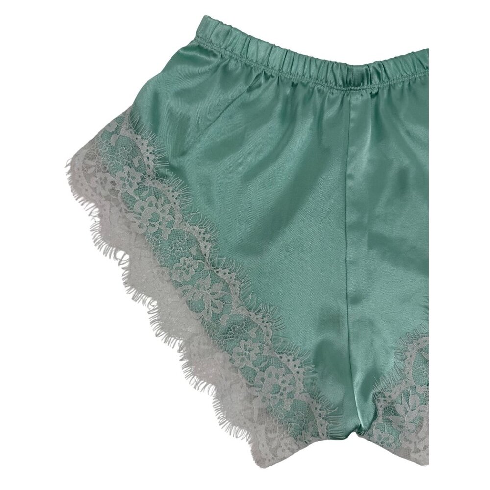 Y2K Croquette Mint French Cut Satin Lace Lounge Shorts Booty PJs Vintage - Picture 5 of 14